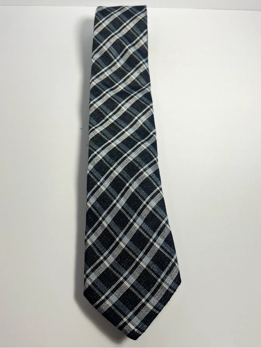 Cremieux Men’s Silk/Linen Plaid Woven Necktie Blue Gray White Italy